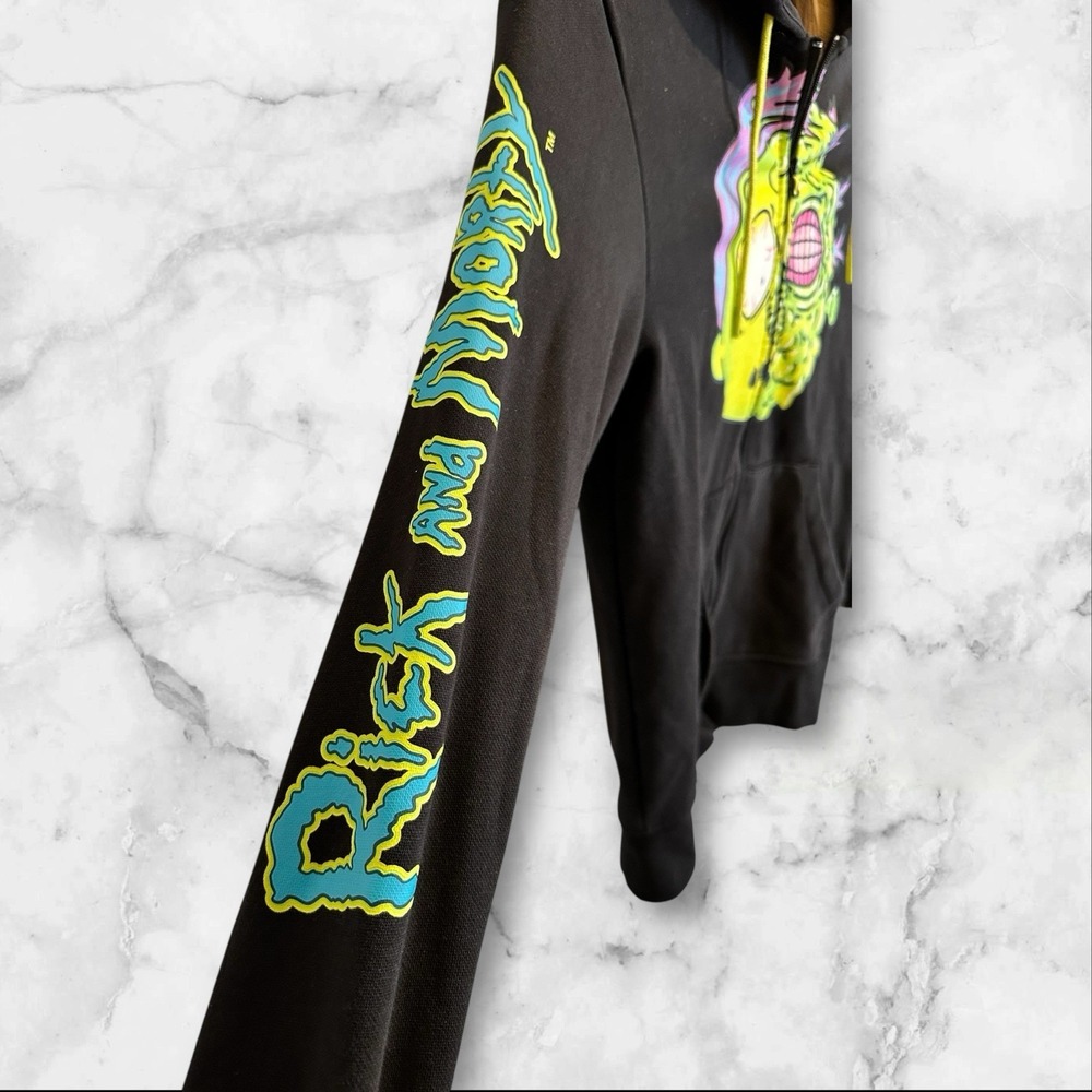 Men's Puma X Rick & Morty Zip Up Black Hoodie Size Small Adult Swim RARE - Picture 3 of 7